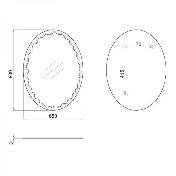 Дзеркало Lidz Latwa 140.07.11 (1) 650х800 настінне овальне з декором LD78LA6580