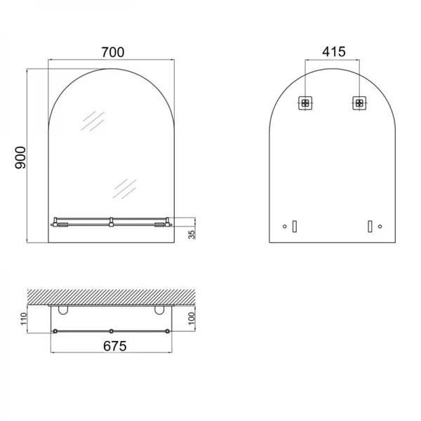 Зеркало Lidz Tani 140.07.03 (1) 700х900х110 настенное с полочкой прямоугольное с дугообразным верхом LD78TA7090
