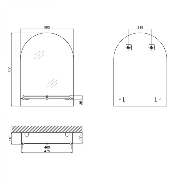 Дзеркало Lidz Tani 140.07.03 500х690х110 настінне з поличкою прямокутне з дугоподібним верхом LD78TA5069