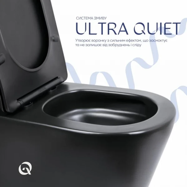 Унітаз підлоговий Qtap Scorpio Ultra Quiet безобідковий з сидінням Soft-close MATT BLACK QT14226088AMB