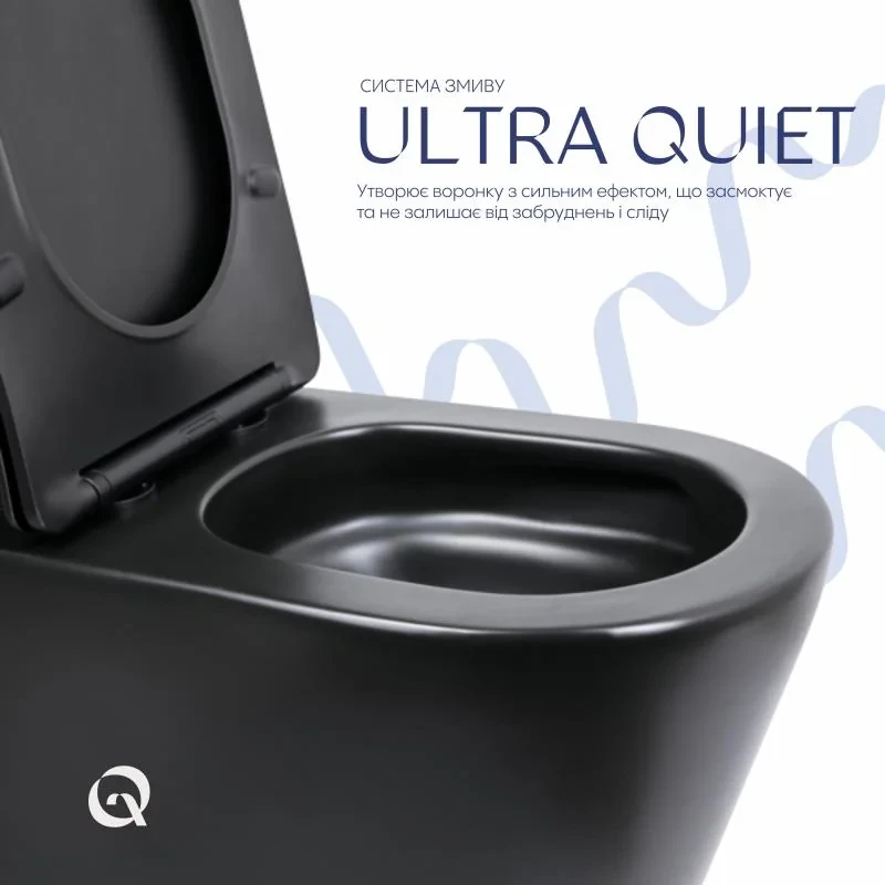 Унітаз підлоговий Qtap Scorpio Ultra Quiet безобідковий з сидінням Soft-close MATT BLACK QT14226088AMB