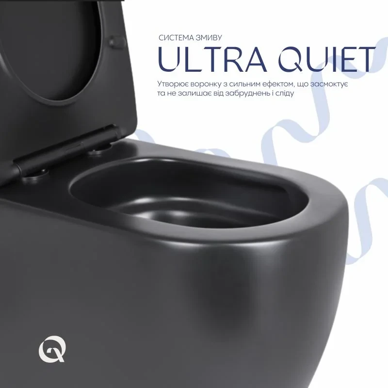 Унітаз підлоговий Qtap Robin Ultra Quiet безобідковий з сидінням Soft-close MATT BLACK QT13226083AMB