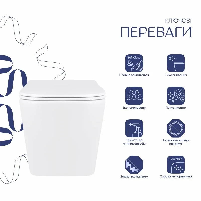 Унітаз підвісний Qtap Tern Ultra Quiet безобідковий з сидінням Soft-close WHITE QT17332303AW