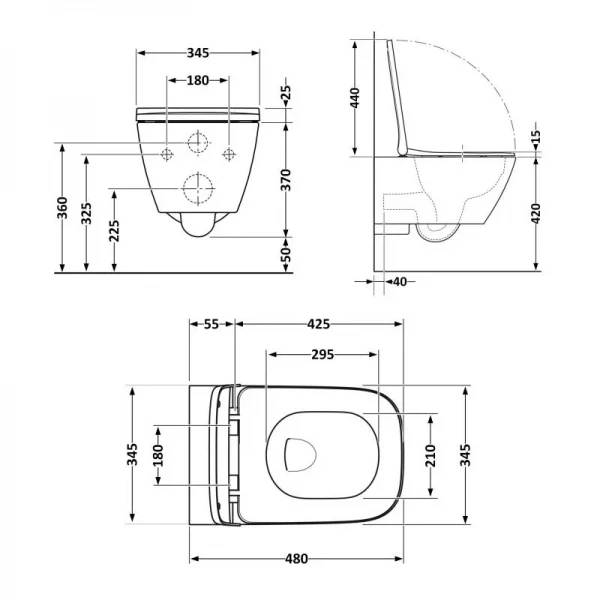 Унітаз підвісний Qtap Tern New Ultra Quiet безобідковий з сидінням Soft-close MATT BLACK QT17332303ASMB