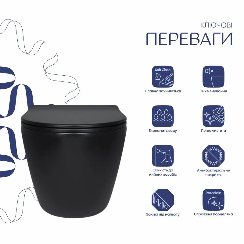 Унитаз подвесной Qtap Robin New Ultra Quiet с сиденьем с сиденьем Soft-Close MATT BLACK QT13332381АSMB