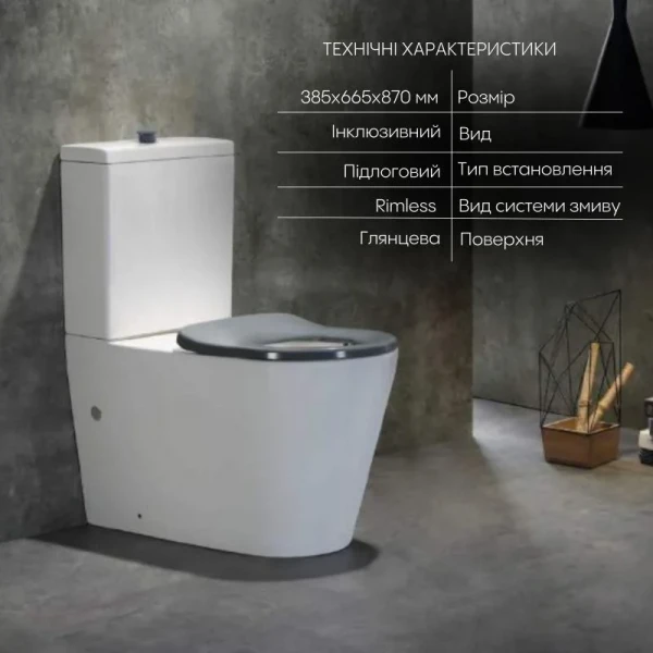 Унітаз підлоговий Qtap Freedom інклюзивний Rimless безобідковий з сидінням Soft-close WHITE QT22226098W