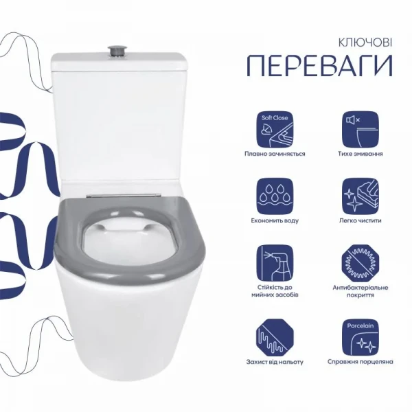Унітаз підлоговий Qtap Freedom інклюзивний Rimless безобідковий з сидінням Soft-close WHITE QT22226098W