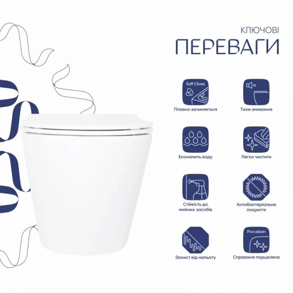 Унітаз підлоговий Qtap Robin безбачковий Ultra Quiet безобідковий безобідковий з сидінням Soft-close WHITE QT13223381AW