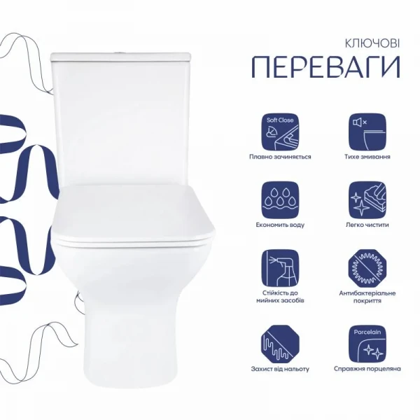 Унітаз підлоговий Qtap Aries Rimless безобідковий з сидінням Soft-close WHITE QT03228302W