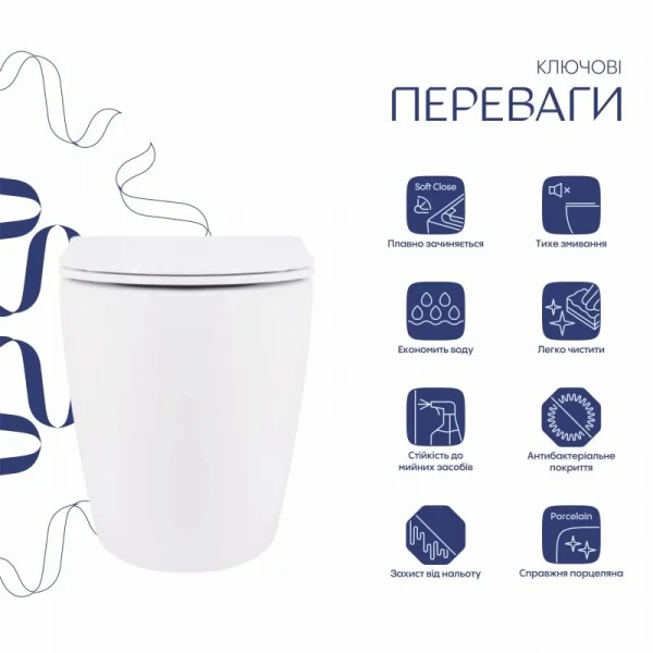 Унітаз підвісний Qtap Robin Ultra Quiet безобідковий з сідінням Soft-close 520x365x365 мм WHITE