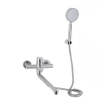 Смеситель для ванны Brinex Pure 005 с длинным поворотным изливом (с душевым гарнитуром) Nickel BRIPUR005NKL