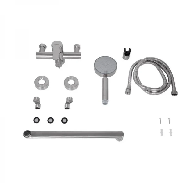 Смеситель для ванны Brinex Pure 005 с длинным поворотным изливом (с душевым гарнитуром) Nickel BRIPUR005NKL