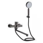 Смеситель для ванны Brinex Pure 005 с длинным поворотным изливом (с душевым гарнитуром) Graphite BRIPUR005GRP