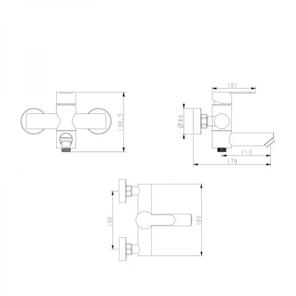 Смеситель для ванны Brinex Pure 006 с поворотным изливом (с душевым гарнитуром) Graphite BRIPUR006GRP