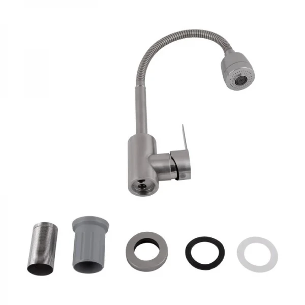 Смеситель для кухни Brinex Pure 015F41 с гибким изливом   Nickel BRIPUR015F41NKL