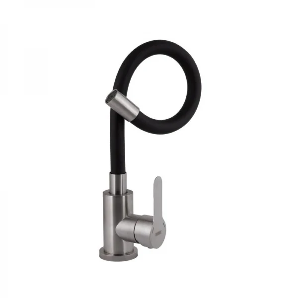 Смеситель для кухни Brinex Pure 015F3 с гибким изливом   Nickel/Black BRIPUR015F3NKB
