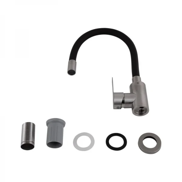 Смеситель для кухни Brinex Pure 015F3 с гибким изливом   Nickel/Black BRIPUR015F3NKB