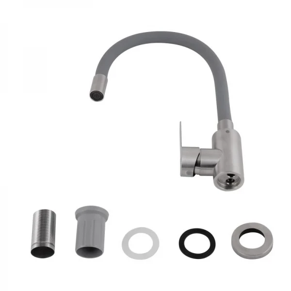 Смеситель для кухни Brinex Pure 015F3 с гибким изливом   Nickel/Grey BRIPUR015F3NKG