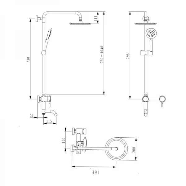 Душевая система универсальная Brinex Pure 1030 на 3 потребителя  Nickel BRIPUR1030NKL
