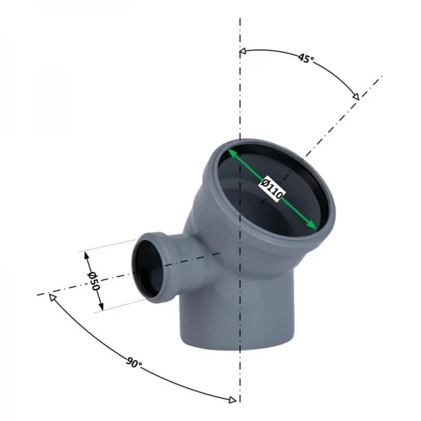 Колено 2 пл 110x100х45+ 50х90° (левое) TA Sewage