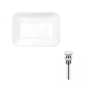 Комплект Qtap Scorpio: Раковина врезная прямоугольная 615х390х150 мм White + Донный клапан PU02