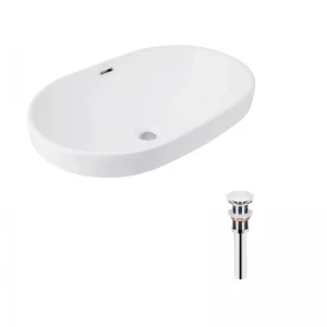 Комплект Qtap Leo: Раковина врезная овальная 590x400x170 мм White + Донный клапан PU02O