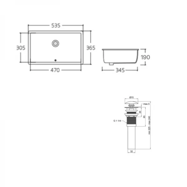 Комплект Qtap Stork: Раковина врезная прямоугольная 535x365x190 мм White + Донный клапан PU02O