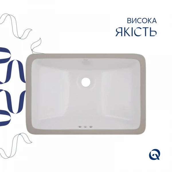 Комплект Qtap Stork: Раковина врезная прямоугольная 535x365x190 мм White + Донный клапан PU02O