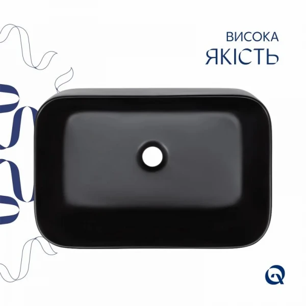 Комплект Qtap Scorpio: Раковина накладная прямоугольная 550х390х120 мм Matt Black + Донный клапан PU03