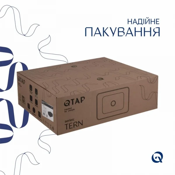 Комплект Qtap Tern: Раковина накладная прямоугольная 480х370х135 мм Matt Black + Донный клапан PU03