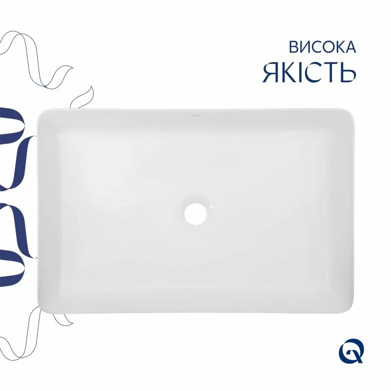 Комплект Qtap Tern: Раковина накладная прямоугольная 600x400x110 мм WHITE + Донный клапан PU02