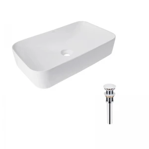 Комплект Qtap Tern: Раковина накладная прямоугольная 610x350x135 мм WHITE + Донный клапан PU02