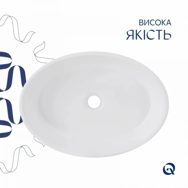 Комплект Qtap Kolibri: Раковина накладная овальная 500x360x140 мм White + Донный клапан PU02