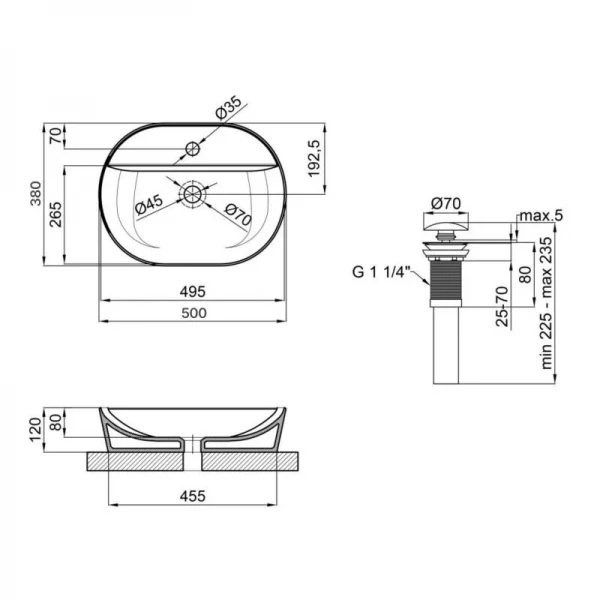 Комплект Qtap Scorpio: Раковина накладная овальная 500x380x120 мм White + Донный клапан PU02