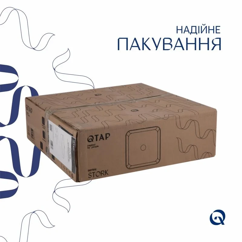 Комплект Qtap Stork: Раковина накладная квадратная 430x430x125 мм White + Донный клапан PU02