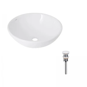 Комплект Qtap Owl: Раковина накладная круглая 400х400х155 мм White + Донный клапан PU02