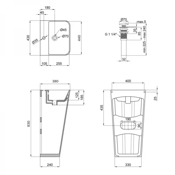 Комплект Qtap Tern: Раковина напольная моноблок 440х380х830 мм White + Донный клапан PU02O