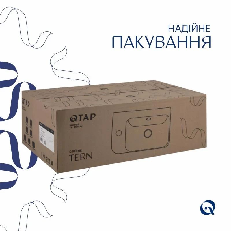 Комплект Qtap Tern: Раковина подвесная прямоугольная левая 450х250х158 мм White + Донный клапан PU02O