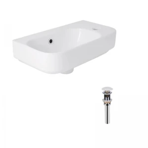 Комплект Qtap Tern: Раковина подвесная прямоугольная правая 450х250х158 мм White + Донный клапан PU02O