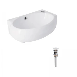 Комплект Qtap Leo: Раковина подвесная овальная правая 430x285x160 мм White + Донный клапан PU02O