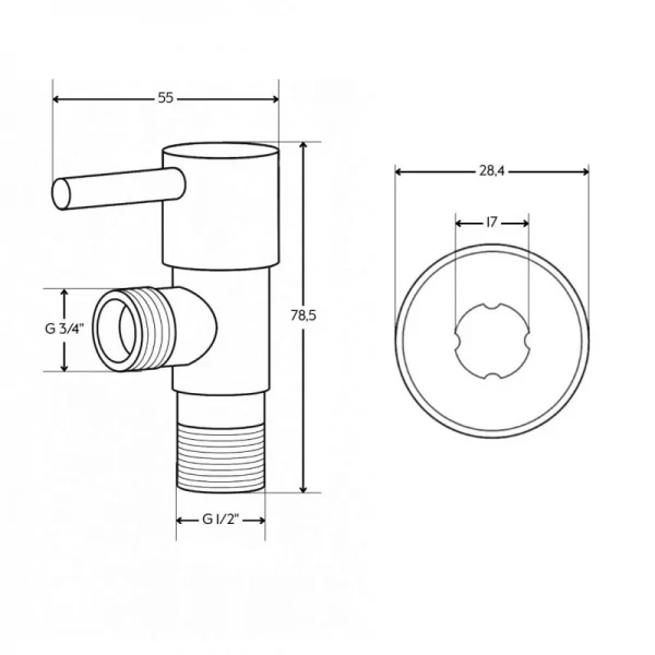 Кран угловой Thermo Alliance Standart (ручка палочка) с керам.буксой 1/2