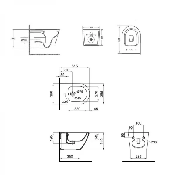 Комплект Qtap Jay 2 в 1: унитаз подвесной Rimless + биде подвесное