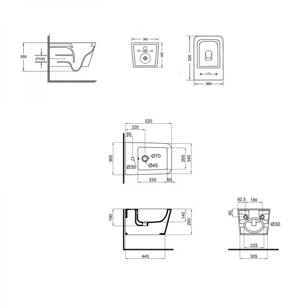 Комплект Qtap Crow 2 в 1: унитаз подвесной Rimless + биде подвесное