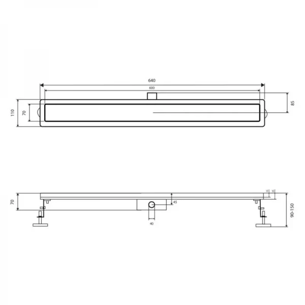 Корпус линейного трапа из нержавеющей стали Taurus 600 с сухим затвором Qtap
