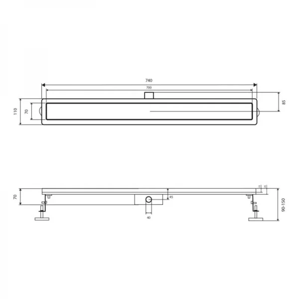 Корпус линейного трапа из нержавеющей стали Taurus 700 с сухим затвором Qtap