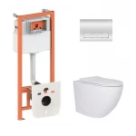 Готове рішення Qtap для ванної кімнати: підвісний унітаз Robin + комплект інсталяції Nest 4 в 1 (лінійна клавіша Chrome)