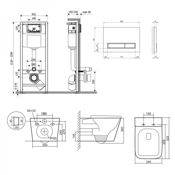 Готове рішення Qtap для ванної кімнати: підвісний унітаз Tern + комплект інсталяції Nest 4 в 1 (лінійна клавіша White)