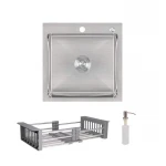 Комплект Lidz Handmade H5050 Мийка для кухні інтегрована Brushed у комплекті з дозатором + Lidz K01G Корзина для кухонної мийки