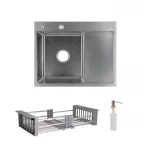 Комплект Lidz Handmade H6350R Мойка для кухни интегрированная крыло справа Brushed в комплекте с дозатором + Lidz K01G Корзина для кухонной мойки