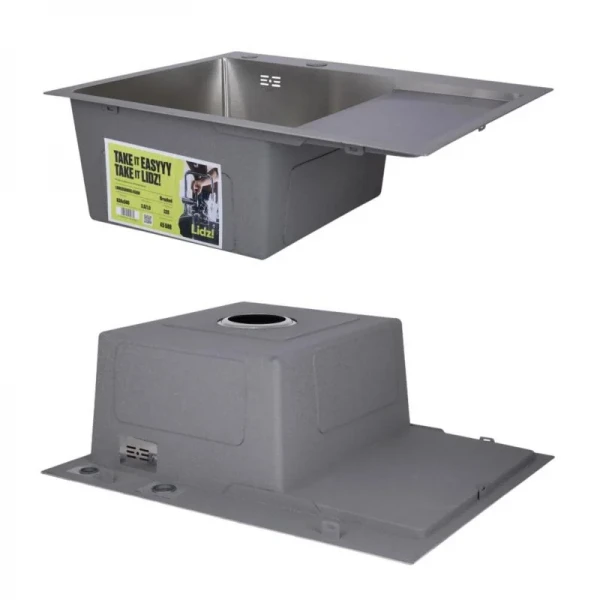 Комплект Lidz Handmade H6350R Мойка для кухни интегрированная крыло справа Brushed в комплекте с дозатором + Lidz K01G Корзина для кухонной мойки